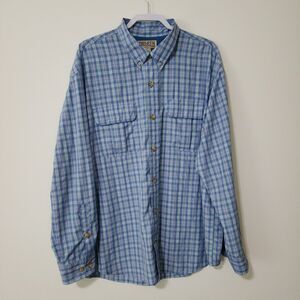 Duluth Trading Mens Roll-Tab Sleeve Plaid Vented-Back Button-Down Shirt Blue XL